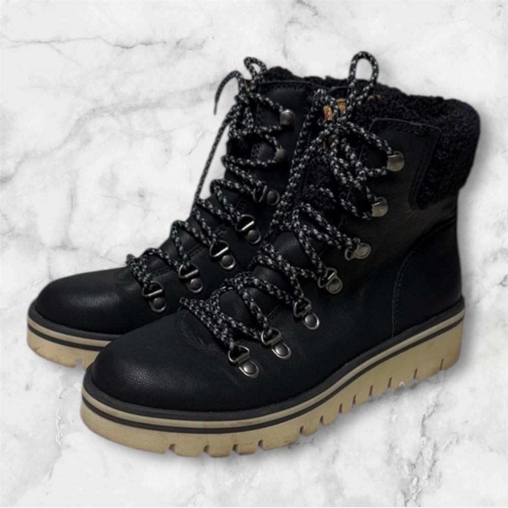 Susina Women's lace up boots  Black suede leather Winter Boots 5M